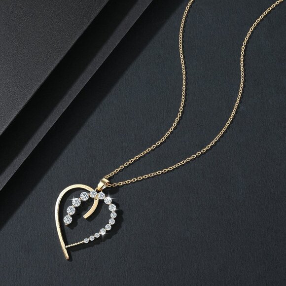 💎NEW Certified Asymmetrical Open Heart Moissanite Necklace Gold - Picture 5 of 6